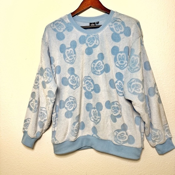 Disney Mickey Mouse Sherpa fleece light blue sweater size XL NWT - Picture 2 of 9